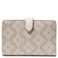 KATE SPADE FLOWER FLORAL PVC MEDIUM COMPACT BIFOLD WALLET DARK BEIGE MULTI KG488