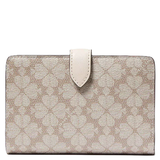 KATE SPADE FLOWER FLORAL PVC MEDIUM COMPACT BIFOLD WALLET DARK BEIGE MULTI KG488