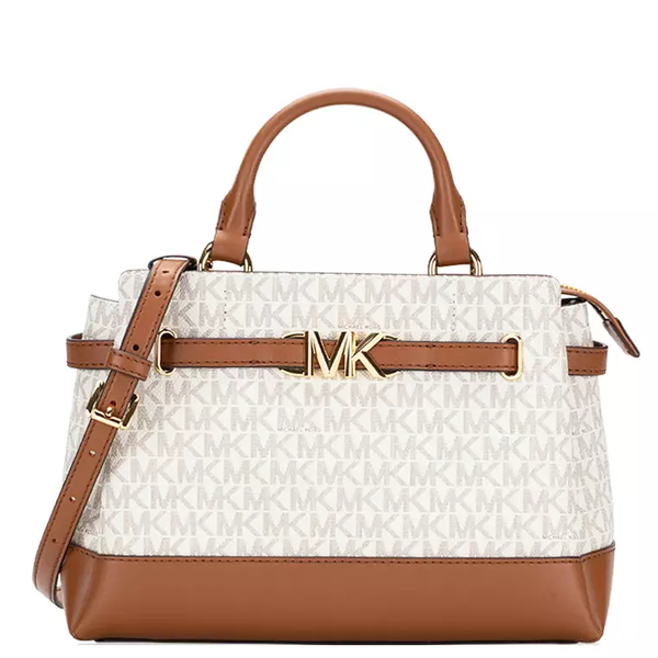 MICHAEL KORS REED SMALL LOGO CANVAS BELTED SATCHEL VANILLA 35S3G6RS1B