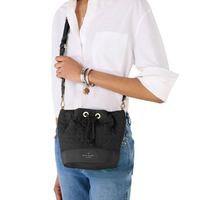 KATE SPADE FLOWER QUILTED FABRIC BUCKET BAG IN BLACK KK076