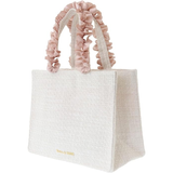 MAISON DE FLEUR FROM JAPAN TWEED RUFFLE HANDLE, SQUARE TOTE S BAG IVORY