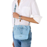 KATE SPADE FLOWER QUILTED FABRIC BUCKET BAG IN MONTAUK BLUE KK076