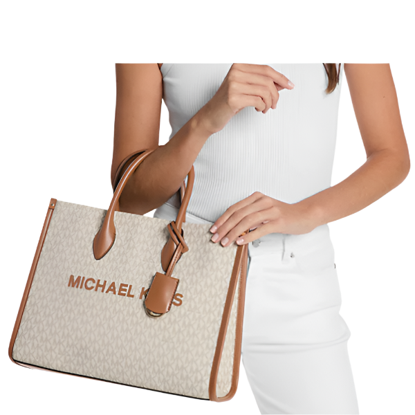 MICHAEL KORS MIRELLA MEDIUM SIGNATURE LOGO TOTE BAG 35R5G7ZT2B VANILLA