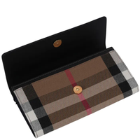 BURBERRY HALTON LARGE CHECK CANVAS AND COWHIDE FLAP BI-FOLD LONG WALLET 80840311 BLACK FLAP