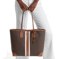 MICHAEL KORS EVA LARGE SIGNATURE LOGO STRIPE TOTE BAG BROWN 35R5GV0T7V