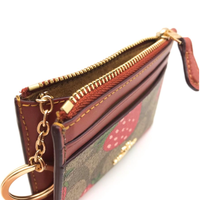 COACH MINI SKINNY ID CASE IN SIGNATURE CANVAS WITH WILD STRAWBERRY PRINT CH527 GOLD/KHAKI FLOWER FLORAL
