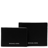 MICHAEL KORS HARRISON SAFFIANO LEATHER BILLFOLD WALLET WITH PASSCASE 36S4LHRF6L BLACK