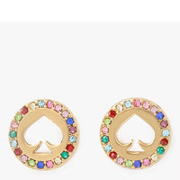 KATE SPADE SPOT THE SPADE PAVE HALO SPADE STUDS EARRINGS IN GOLD RAINBOW KJ708