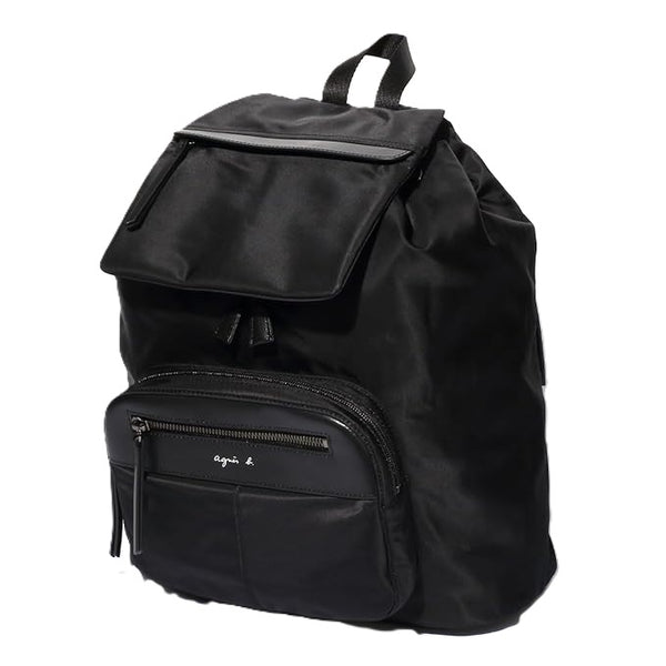 AGNES B LARGE BACKPACK NYLON BLACK LAPTOP A4 VUMOM-06 DRAWSTRING VUM0M-06