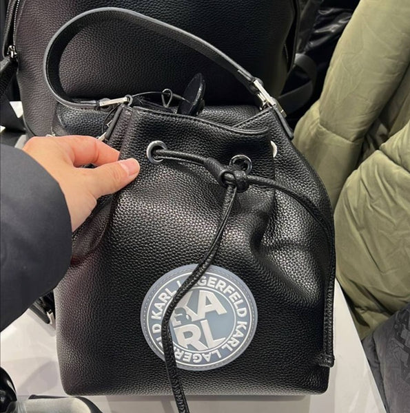 KARL LAGERFELD K/ATH LEISURE BUCKET BAG BLACK FULL LEATHER