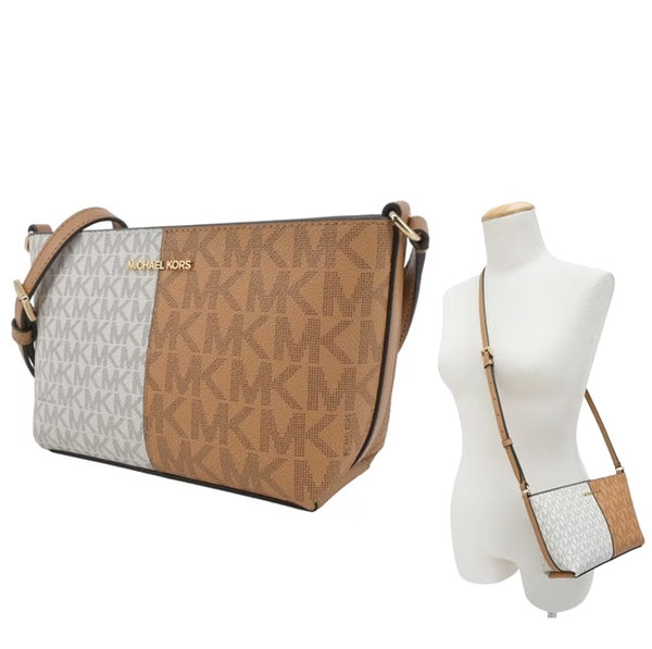 MICHAEL KORS JET SET SMALL TWO-TONE LOGO CROSSBODY BAG DEER MULTI 35F4GTVC1V DEER MULTI