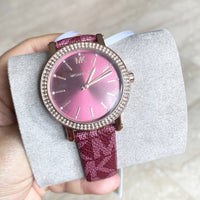 MICHAEL KORS RED BOXED WOMEN'S COREY THREE-HAND MULBERRY POLYVINYL CHLORIDE WATCH 38MM MKO1025