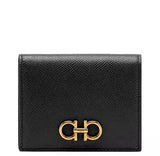 FERRAGAMO GANCINI COMPACT WALLET BLACK  CALF LEATHER SMALL BIFOLD 726512