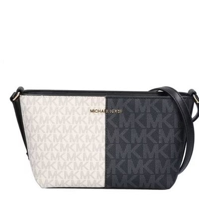 MICHAEL KORS JET SET SMALL TWO-TONE LOGO CROSSBODY BAG BLACK MULTI 35F4GTVC1V