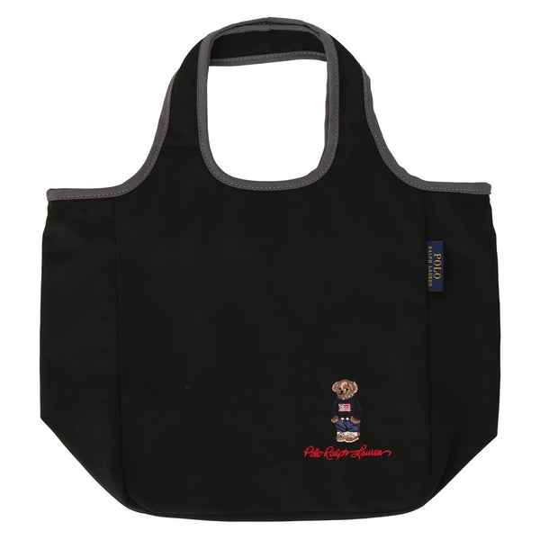 POLO RALPH LAUREN TOTE HANDBAG EMBROIDERED BEAR LOGO TOP ZIP BLACK
