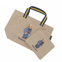 POLO RALPH LAUREN TOTE BAG INCLUDE SMALL POUCH 2 IN ONE LIGHT BROWN BEAR