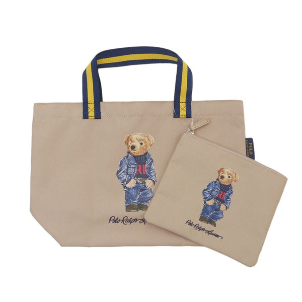 POLO RALPH LAUREN TOTE BAG INCLUDE SMALL POUCH 2 IN ONE LIGHT BROWN BEAR