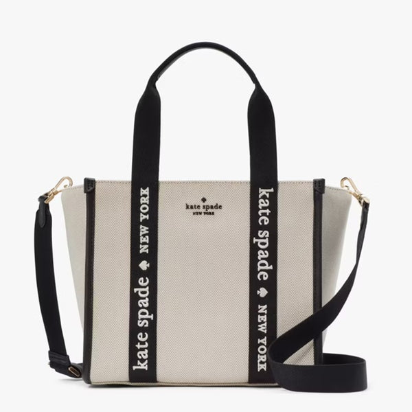 KATE SPADE NEW YORK KIP DENIM SMALL TOTE KG767 CANVAS BLACK STRIPE