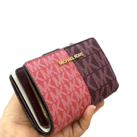 MICHAEL KORS JET SET MEDIUM TWO-TONE LOGO WALLET 35F4GTVF6B OXBLOOD RED MULTI