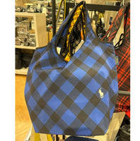 POLO RALPH LAUREN ECO BAG BLUE CHECK SOULDER BAG EMBROIDERED BEAR LOGO