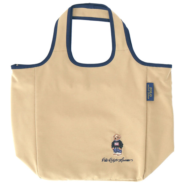 POLO RALPH LAUREN TOTE HANDBAG EMBROIDERED BEAR LOGO TOP ZIP LIGHT BROWN BEIGIE