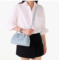 KATE SPADE MADISON STUDDED DENIM SMALL DOLLY DUFFLE CROSSBODY LIGHT BLUE KK204