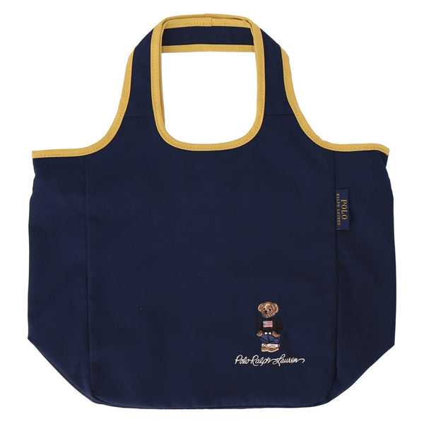 POLO RALPH LAUREN TOTE HANDBAG EMBROIDERED BEAR LOGO TOP ZIP BLUE