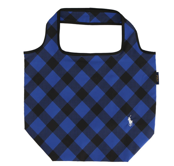 POLO RALPH LAUREN ECO BAG BLUE CHECK SOULDER BAG EMBROIDERED BEAR LOGO