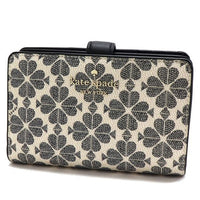 KATE SPADE FLOWER FLORAL PVC MEDIUM COMPACT BIFOLD WALLET KG488 BLACK