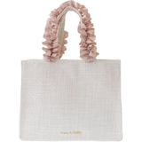 MAISON DE FLEUR FROM JAPAN TWEED RUFFLE HANDLE, SQUARE TOTE S BAG IVORY