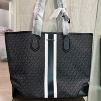 MICHAEL KORS EVA LARGE SIGNATURE LOGO STRIPE TOTE BAG BLACK 35R5SV0T7V