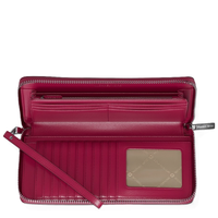 MICHAEL KORS OUTLET JET SET LARGE STUDDED PATCHWORK AND SIGNATURE LOGO CONTINENTAL WALLET 35T5STVE7B DARK RASPBERRY MULTI