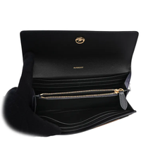 BURBERRY HALTON LARGE CHECK CANVAS AND COWHIDE FLAP BI-FOLD LONG WALLET 80840311 BLACK FLAP