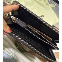 BURBERRY BLACK GREY PLAID LARGE ZIP AROUND LONG WALLET 80840631
