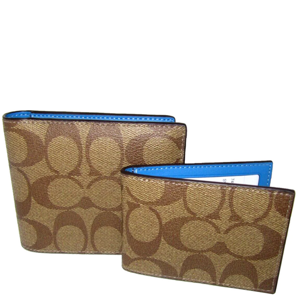 COACH 3-IN-1 WALLET IN SIGNATURE CANVAS KHAKI/RACER BLUE 74993