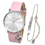 COACH BOXED PERRY WOMEN'S WATCH, 14000074, LEATHER, PINK/SILVER, WITH BRACELET