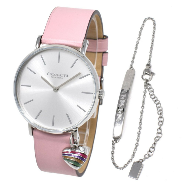 COACH BOXED PERRY WOMEN'S WATCH, 14000074, LEATHER, PINK/SILVER, WITH BRACELET