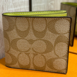 COACH 3-IN-1 WALLET IN SIGNATURE CANVAS WITH LIGHT KHAKI / KEYLIME 74993 25519 F74993