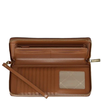 MICHAEL KORS OUTLET JET SET LARGE STUDDED PATCHWORK AND SIGNATURE LOGO CONTINENTAL WALLET 35T5STVE7B BROWN MULTI