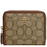 COACH SMALL ZIP AROUND WALLET IN SIGNATURE JACQUARD IN KHAKI/ SADDLE MULTI CH389