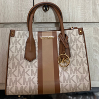 MICHAEL KORS CENTER STRIPE CAMEL MULTI MAPLE SM SACHEL 38S2GIJS1B VANILLA LUGGAGE