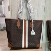 MICHAEL KORS EVA LARGE SIGNATURE LOGO STRIPE TOTE BAG BROWN 35R5GV0T7V