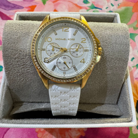 MICHAEL KORS BOXED LADIES WATCH MINI PILOT 36MM WHITE GOLD MK7372