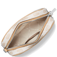 MICHAEL KORS JET SET TRAVEL MEDIUM LOGO STRIPE CROSSBODY BAG 35F3STVC2I CAMEL