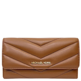 MICHAEL KORS JET SET TRAVEL QUILTED LEATHER LARGE TRIFOLD LONG WALLET BROWN LUGGAGE 35R4GTVF9V