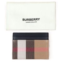 BURBERRY SANDON CHECK CANVAS LEATHER CARD HOLDER TAUPE BROWN 80846451