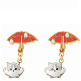 MOFUSAND FROM JAPAN SWINGING CLIP-ON EARRINGS - UMBRELLA CAT