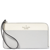 KATE SPADE LUCY COLORBLOCK PEBBLED LEATHER MEDIUM L-ZIP WRISTLET PLATINUM GRAY KD575