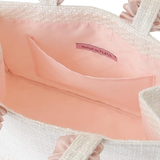 MAISON DE FLEUR FROM JAPAN TWEED RUFFLE HANDLE, SQUARE TOTE S BAG IVORY