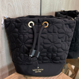KATE SPADE FLOWER QUILTED FABRIC BUCKET BAG IN BLACK KK076